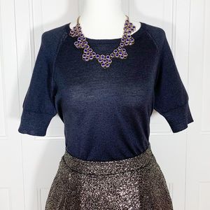 Prada Size 40 (US Size 4) Long Navy Knit Crew Neck Elbow Short Sleeve Sweater